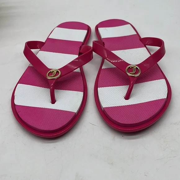 Juicy Couture Pink White Flip Flop Sandal Size 7-8. FFT2548D - Picture 2 of 8
